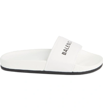 Shop Balenciaga Logo Slide Sandal In White