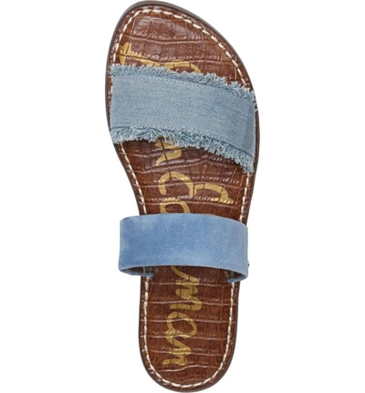 Shop Sam Edelman Gala Two Strap Slide Sandal In Mid Blue Denim Fabric