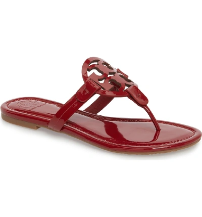 Tory Burch Miller Medallion Patent Leather Flat Thong Sandals In Dark  Redstone | ModeSens