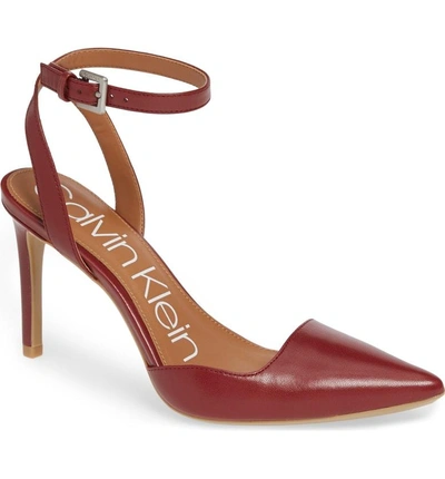 Shop Calvin Klein Raffaela Ankle Strap Pump In Red Rock Leather