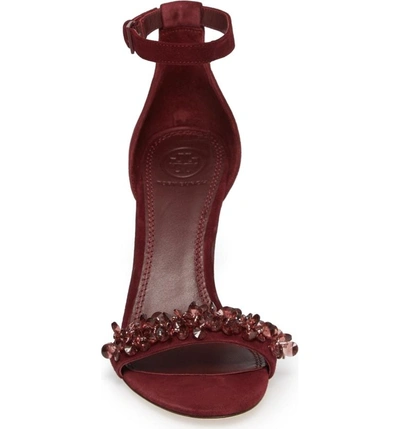 Shop Tory Burch Logan Crystal Embellished Sandal In New Claret