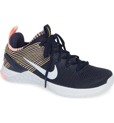 Shop Nike Metcon Dsx Flyknit 2 Training Shoe In College Navy/ Blue Tint/ Pink
