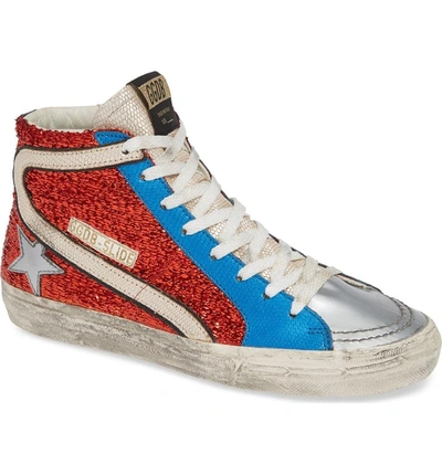 Shop Golden Goose High Top Sneaker In Red Glitter/ Blue