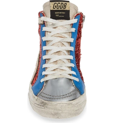 Shop Golden Goose High Top Sneaker In Red Glitter/ Blue