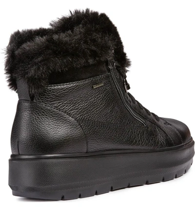 Shop Geox Kaula Abx Waterproof Faux-fur Cuff Sneaker In Black Leather