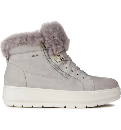 Geox Kaula Abx Waterproof Faux-fur Cuff Sneaker In Light Grey | ModeSens