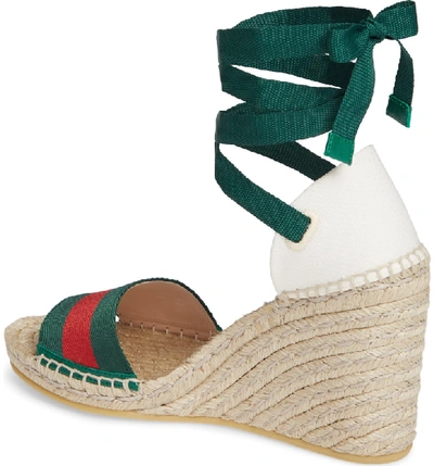 Gucci Women' Web Ankle Wrap Wedge Espadrilles Canvas Multicolor 2353701