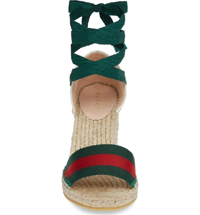 Shop Gucci Lilibeth Web Espadrille Wedge Sandal In White/ Green