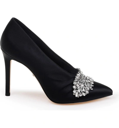 Shop Badgley Mischka Vanilla Crystal Embellished Pump In Black Satin