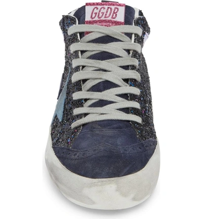 Shop Golden Goose Mid Star Glitter Sneaker In Navy Glitter/ Blue