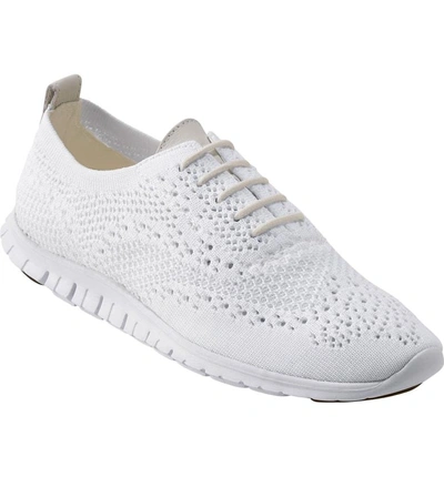 Shop Cole Haan Zer?grand Stitchlite Wingtop Oxford In Optic White Knit