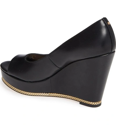 Shop Bcbg Jaz Platform Peeptoe Wedge In Black Leather