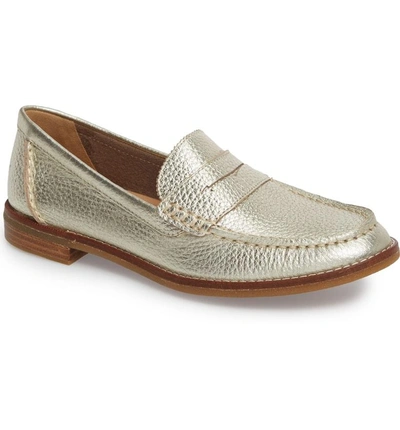 Shop Sperry Seaport Penny Loafer In Platinum Leather