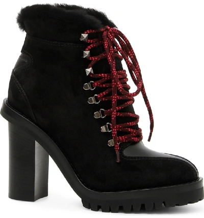 Shop Valentino Trekking Ankle Bootie With Genuine Shearling Trim In Black