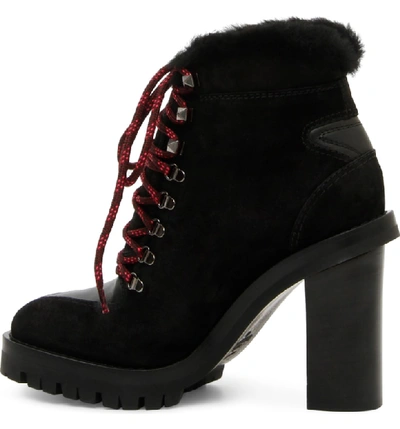 Shop Valentino Trekking Ankle Bootie With Genuine Shearling Trim In Black