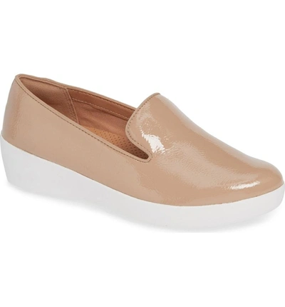 Shop Fitflop Audrey Smoking Slipper In Taupe Patent Leather