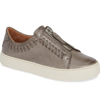 Shop Frye Lena Whipstitch Zip Sneaker In Grey Leather