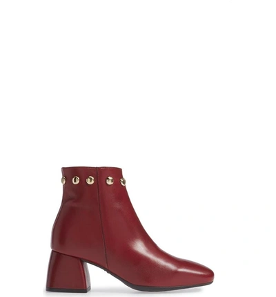 Shop Wonders Block Heel Ankle Bootie In Red Smooth Leather