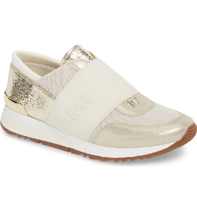 Shop Michael Michael Kors 'mk' Trainer In Cream/ Pale Gold Fabric