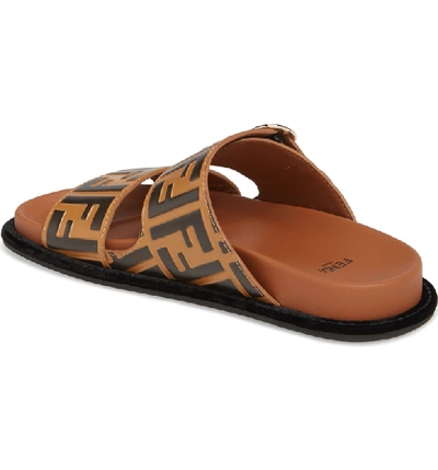 Shop Fendi Pearland Logo Slide Sandal In Brown