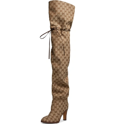 Shop Gucci Original Gg Canvas Over The Knee Boot In Beige