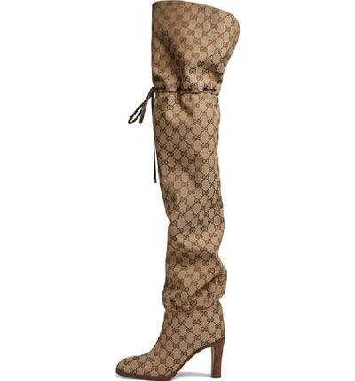 Shop Gucci Original Gg Canvas Over The Knee Boot In Beige