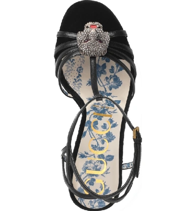 Shop Gucci Crystal Tiger T-strap Sandal In Black