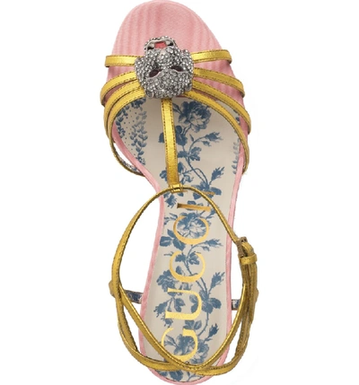 Shop Gucci Crystal Tiger T-strap Sandal In Pink/ Gold