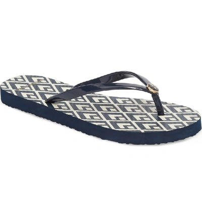 Shop Tory Burch Thin Flip Flop In Tory Navy/ Diamond Sky