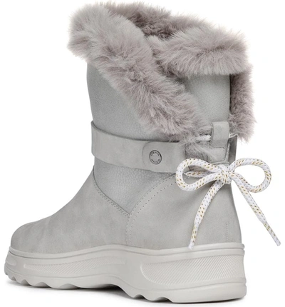 Shop Geox Hosmos Abx Waterproof Faux Fur Trim Boot In Light Grey/ Silver Suede