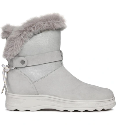 Shop Geox Hosmos Abx Waterproof Faux Fur Trim Boot In Light Grey/ Silver Suede