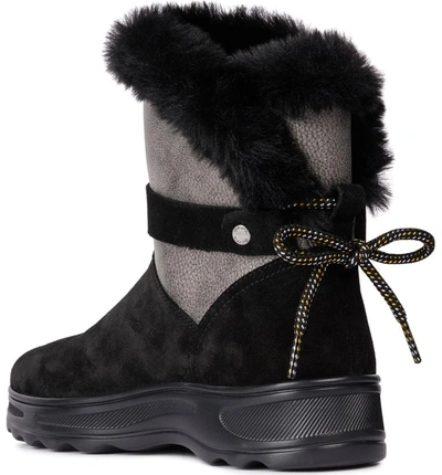 Shop Geox Hosmos Abx Waterproof Faux Fur Trim Boot In Black/ Dark Grey Suede