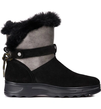 Shop Geox Hosmos Abx Waterproof Faux Fur Trim Boot In Black/ Dark Grey Suede