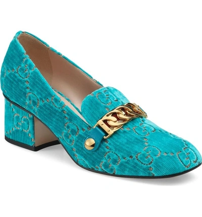 Shop Gucci Sylvie Loafer Pump In Turquoise