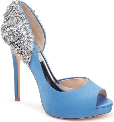 Shop Badgley Mischka Vicki Crystal Embellished Peep Toe Pump In Sky Blue Fabric