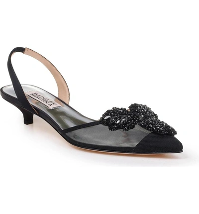 Shop Badgley Mischka Vera Embellished Pump In Black Satin