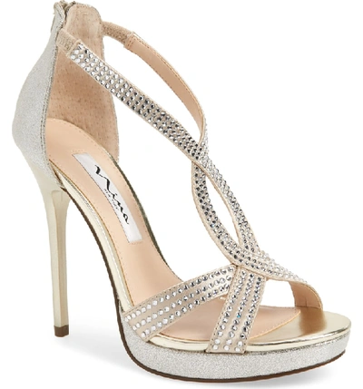 Shop Nina Fianna Strappy Sandal In White Gold Faux Suede