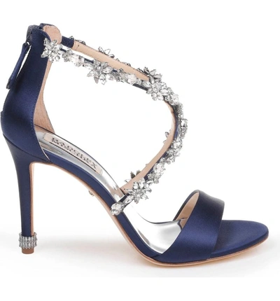 Shop Badgley Mischka Crystal Embellished Sandal In Midnight Satin