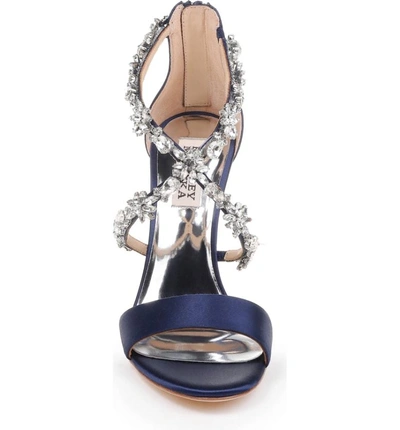 Shop Badgley Mischka Crystal Embellished Sandal In Midnight Satin