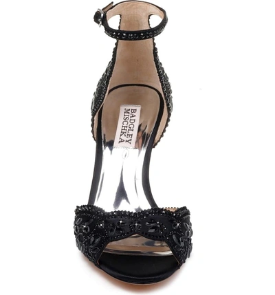 Shop Badgley Mischka Crystal Embellished Sandal In Black Satin