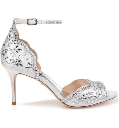 Shop Badgley Mischka Crystal Embellished Sandal In Soft White Satin