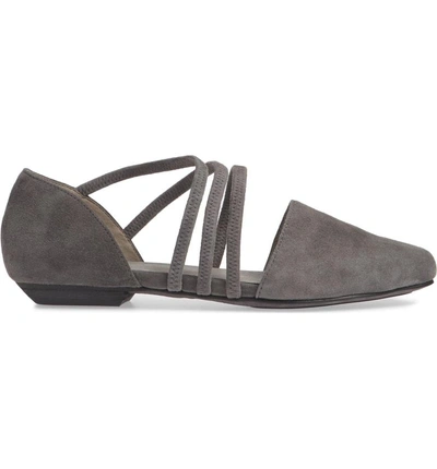 Shop Eileen Fisher Dear Strappy Flat In Graphite Leather