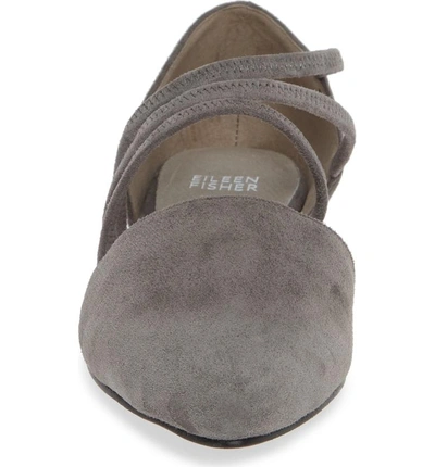 Shop Eileen Fisher Dear Strappy Flat In Graphite Leather