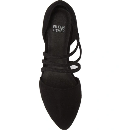 Shop Eileen Fisher Dear Strappy Flat In Black Leather