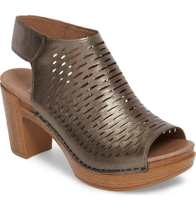 Shop Dansko Danae Block Heel Sandal In Pewter Leather