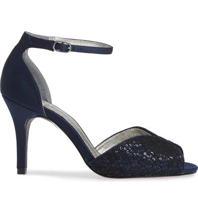 Shop Adrianna Papell Fifi Ankle Strap Sandal In Navy Sequin Fabric