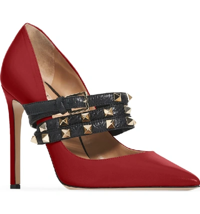 Shop Valentino Rockstud Wrap Pump In Rosso