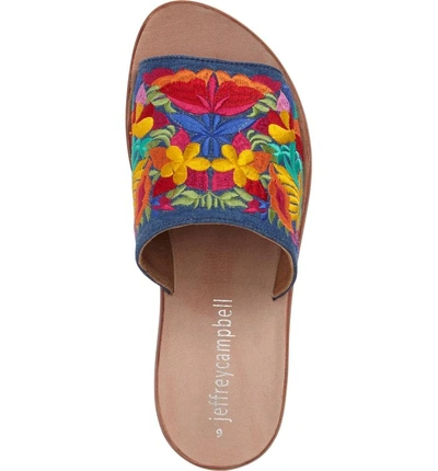 Shop Jeffrey Campbell Kumari Slide Sandal In Blue Denim Fabric