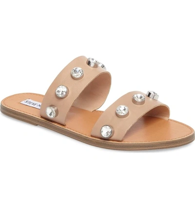 Shop Steve Madden Jessy Embellished Slide Sandal In Nude Leather