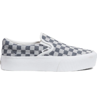 Shop Vans Platform Slip-on Sneaker In Checkerboard Denim